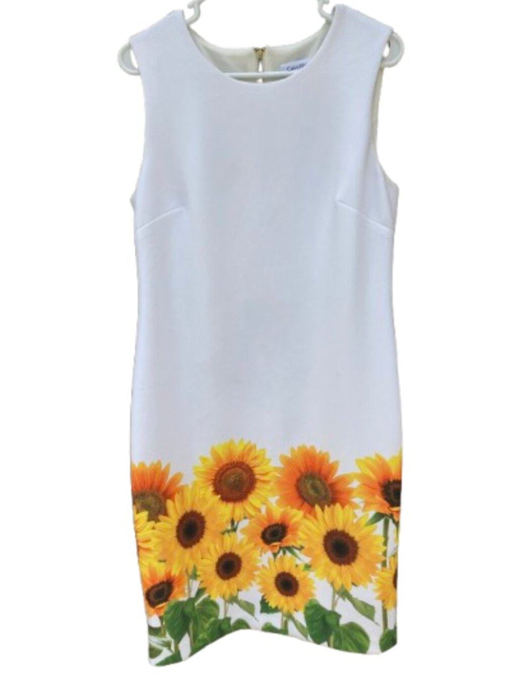 Calvin Klein Sunflower Dress Sheath Knee Length Sleeveless Zipper 70s size Large - Picture 2 of 8